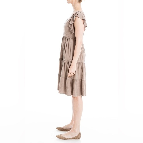 Max Studio Ruffle Cap Sleeve Tiered Jersey Babydoll Dress-Mocha- Size Large NWT - Picture 3 of 3